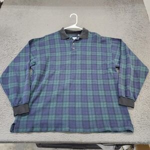 Vintage David Leadbetter Polo Shirt Mens Large Green Plaid Golf Jos A Bank 90s